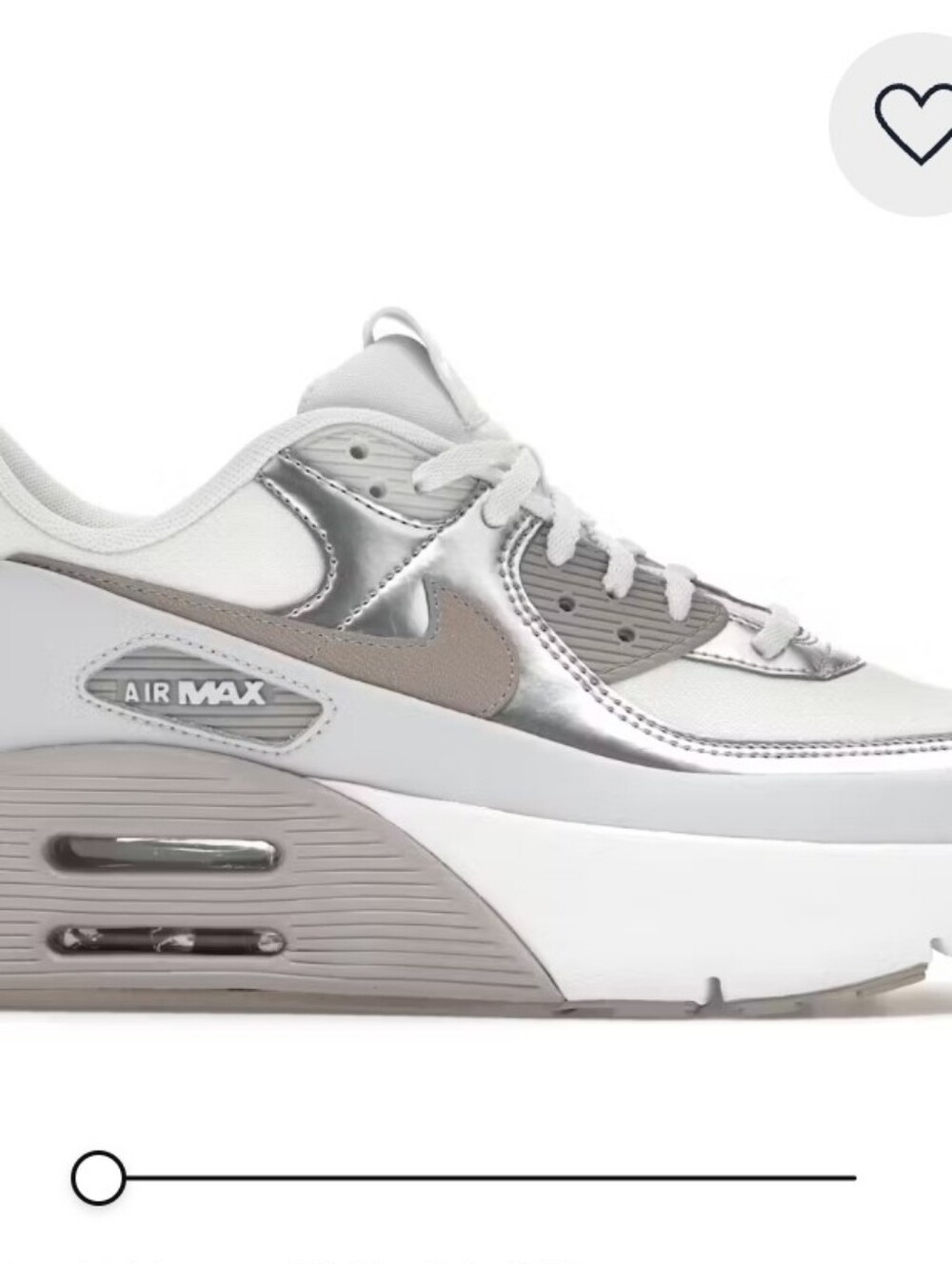 NIKE Air Max 90 LV8 Women’s White and Silver Platform Sneakers size 12